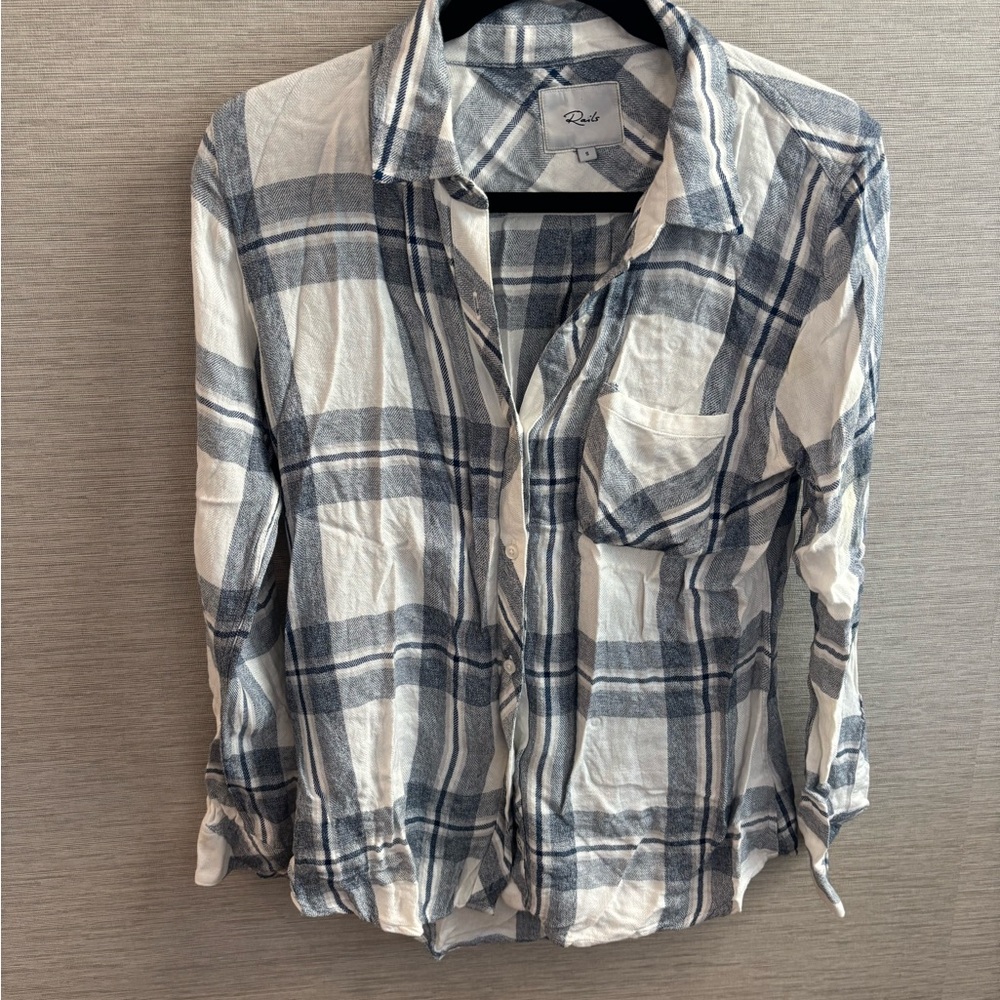 Rails Navy and White Plaid Shirt